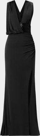 H&eacute;rve L&eacute;ger The Lucille Draped Sequin-Embellished Gown