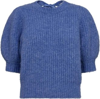 Co'Couture Strik met strik en strik Pale Blue - Dames - Ronde hals truien - Blauw - XS - Wol - Truien & Vesten