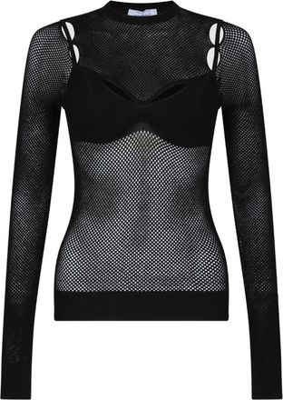 Off-white Arrow Fishnet Top - Dames - Longsleeves - Zwart - S - Polyester - Tops