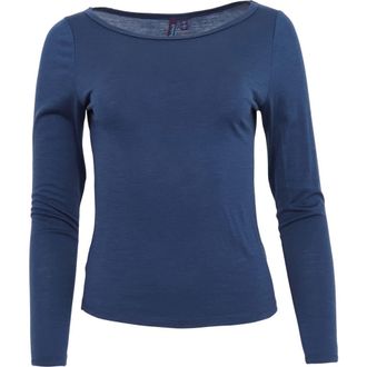 Lords of Harlech Carly Merino Long Sleeve Boatneck Shirt in Navy at Nordstrom, Size X-Small