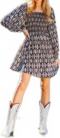 Vision Streetwear Aztec Print Mini Smocked Dress In Beige