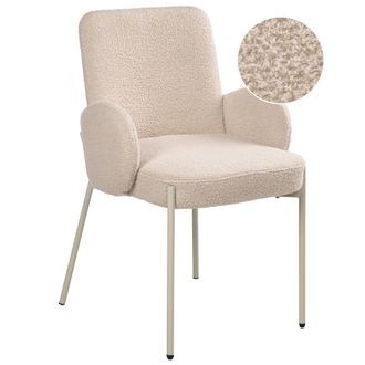Beliani Silla De Comedor Tapizada De Boucl&eacute; Dise&ntilde;o Retro Base De Patas De Hierro Beige Claro Magee
