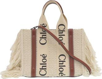 Chlo&eacute; Pre-owned Chloe Small Linen Woody Fringe Tote Ladies HFI348BE7IJWN3Y6