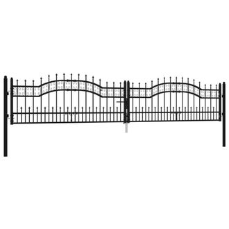 Berkfield Home Stunning Fence Gate with Spear Top Black 406x120 cm Powder-coated