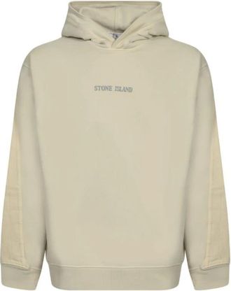 Stone Island Hoodies & sweatvesten, Heren, Beige, L, Katoen, Logo Geborduurde Hoodies