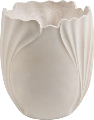 Beliani Maceta De &Oacute;xido De Magnesio Con Forma De Flor Escultural Para Jard&iacute;n Interior Exterior Resistente A La Intemperie 50 L Beige Claro Arpone