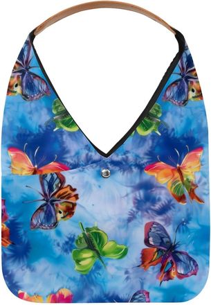 Generic Blue Tie Dye Butterfly Pattern Reusable Lightweight Grocery Bags - Foldable Into Compact Pouch, Washable & Sturdy, Multipurpose for Shopping and Trave