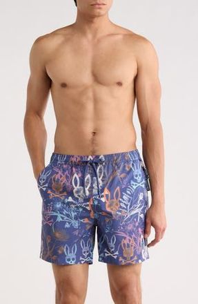 Psycho Bunny Santino Print Swim Shorts in Gray Blue at Nordstrom Rack, Size Xxx-Large