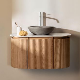 Sklum Conjunto De Mueble De Ba&ntilde;o Suspendido 90x50 Cm En Madera Carsone Sklum