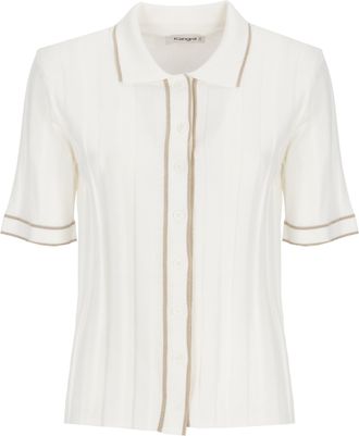 KANGRA Ivory Cotton Lurex-Trim Polo Shirt