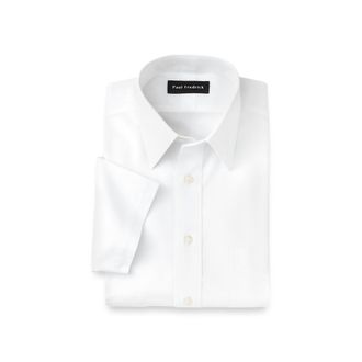 Paul Fredrick Non-iron Cotton Pinpoint Solid Point Collar Short Sleeve Dress Shirt in White at Nordstrom, Size 14.5