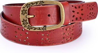 OLD TREND Blooming Genuine Leather Perforated Floral Vintage Belt in Cognac at Nordstrom, Size Medium