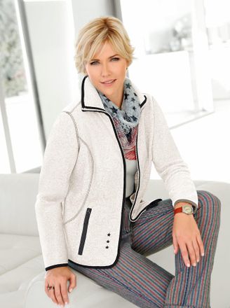 Casual Looks Fleecejacke CASUAL LOOKS, Damen, Gr. 36, beige (ecru), 100% Polyester, gemustert, unifarben, Jacken Fleecejacke