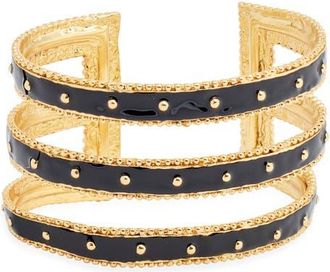 Karine Sultan Dots & Lines Cuff Bracelet in Gold/black at Nordstrom
