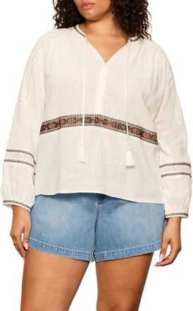 Sanctuary Retreat Embroidered Detail Cotton Top in Chalk at Nordstrom, Size 2 X