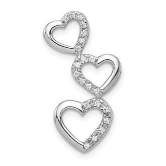 Diamond2Deal 14k White Gold 1/10 carat Diamond Triple Heart Chain Slide
