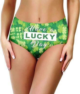 Generic Funny Shamrocks Print Panties, Ladies St. Patricks Day Briefs Soft Breathable Irish Clover Seamless Underwear for Women (A01-Green, L)