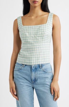 Reformation Clarence Check Linen Top in Zephyr Check at Nordstrom, Size 10
