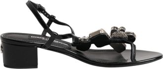 Dolce & Gabbana Womens Floral Detail Sandals - Black Leather - Size 36.5 EU/IT