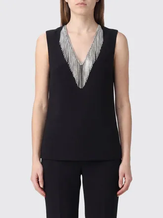 Sportmax Top slim fit senza maniche con scollo a V e frange gioiello