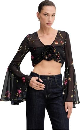 Rotate Semi-transparante blouse met bloemenprint en cropped pasvorm - Dames - Blouses - Veelkleurig - S - Polyester - Overhemden