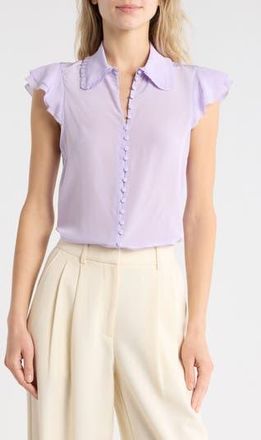 Alice & Olivia Martel Flutter Sleeve Silk Top in Lavender at Nordstrom Rack, Size X-Small