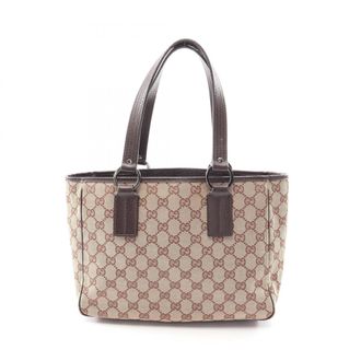 Gucci Beige Brown Canvas Leather Handbag Tote Bag (Pre-Owned)