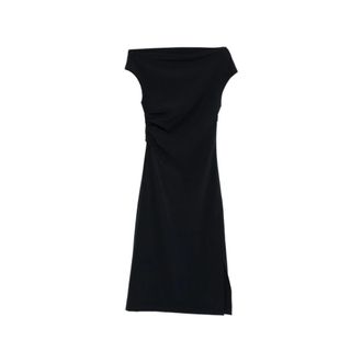 P.A.R.O.S.H. Midi Dresses, female, Black, Size: XS Stretch Midi Dress with Ruched Detailing and Side Slit