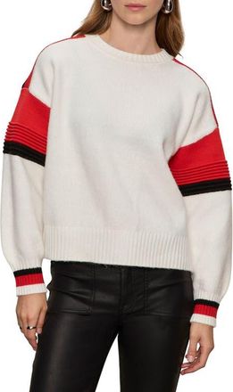 Sanctuary Sporty Stripe Crewneck Sweater in Cherry Lacquer Red at Nordstrom, Size X-Small
