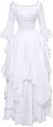 Generic Halloween Costumes Victorian Witch Gothic Renaissance Costume for Women Halloween Steampunk Gothic Maxi Dress Ruffle Layered Victorian Dress Chemise M