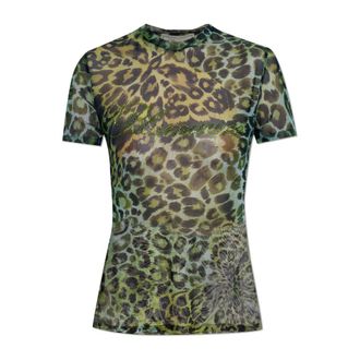 Blumarine T-Shirts, female, Green, Size: 3XS Sequin Logo Top