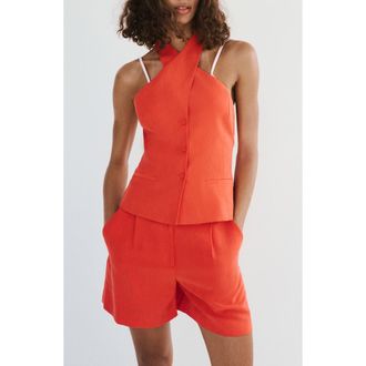 Mango Cross Neck Halter Top in Clementine at Nordstrom, Size X-Small