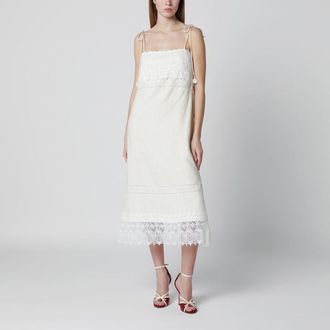 Valentino Ivory linen midi dress with Sangallo embroidery