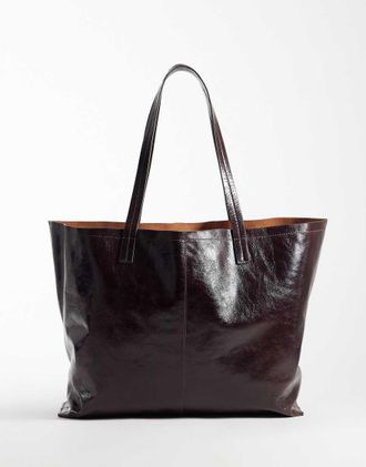 Accessorize borsa tote minimal lucida in cioccolato-Marrone