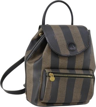 Fendi Pequin Front Pocket Backpack Coated Canvas Brown Pvc Backpack Bag (Pre-Owned)
