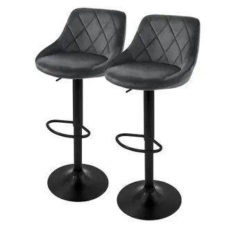 ML Design Ml-design - Set 2x Taburetes De Bar De Terciopelo Gris, Sillas De Mostrador Giratorias 360&deg; Tapizadas Con Altura Regulable 62-82cm, Asiento De Bistro 