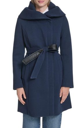 Cole Haan Twill Belted Coat in Navy at Nordstrom, Size 12