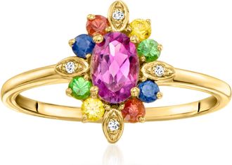 Ross-Simons Pink Topaz and. Multi-Gemstone Ring With Diamonds in 14kt Yellow Gold