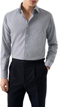 Eton Contemporary Fit Medallion Print Cotton Dress Shirt in Medium Blue at Nordstrom Rack, Size 16.5