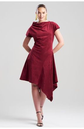 Natori Vegan Luxe Suede Asymmetric Drape Neck Dress in Ruby at Nordstrom, Size 16