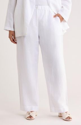 Eileen Fisher Straight Leg Linen Pants in White at Nordstrom, Size 3 X