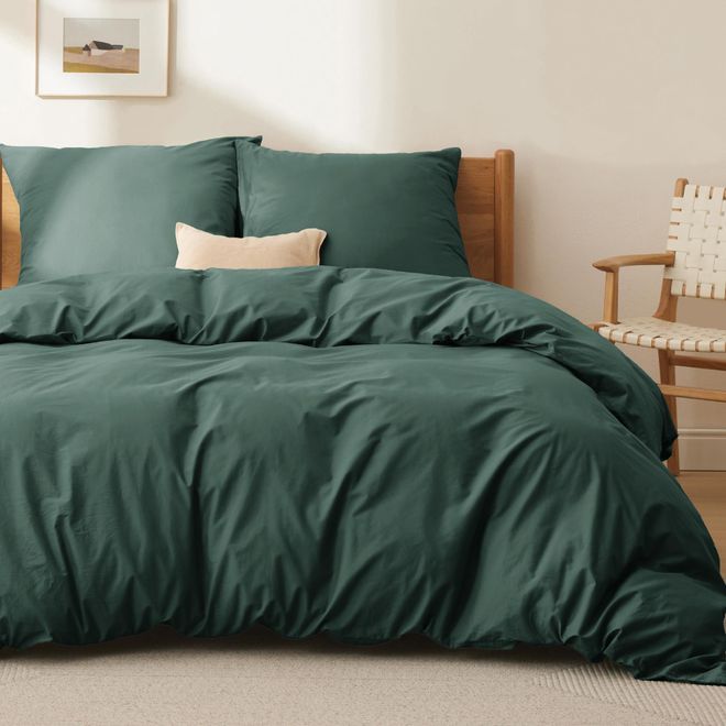 Bedsure Bettwäsche 220x240 Baumwolle Dunkelgrün - Bettwäsche-Sets 240 x 220 cm Bettbezug 3teilig mit 2 Kissenbezüge 80x80 cm, Oeko-TEX Bedding Grün mit Reißve ab 49,99 €