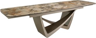 Angel Cerd&aacute; Mesa comedor ovalada extensible de m&aacute;rmol porcel&aacute;nico y acero taup&eacute;