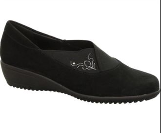 Ara Womens Lael Slip-On Wedge Shoe In Black Suede