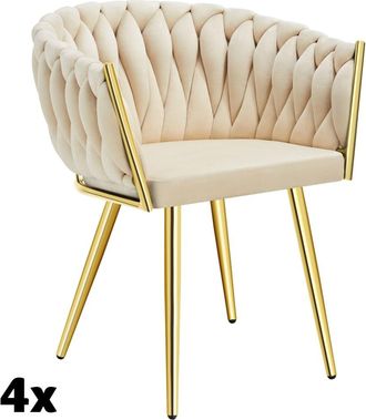 TecTake 4 sillas de comedor, terciopelo y anudado 60,5x55x75 cm, arena/oro