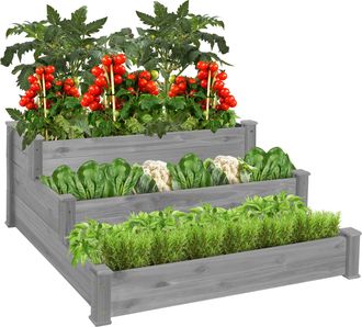 Best Choice Products 3-Tier Fir Wood Raised Garden Bed Planter for Plants, Vegetables, Outdoor Gardening
