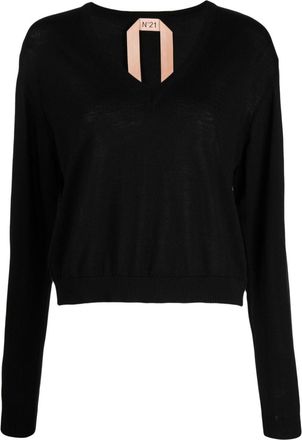 N&deg;21 V-neck virgin wool jumper - women - Virgin Wool - 40 - Black