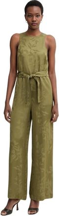 A|X Armani Exchange Elegante jumpsuit van jacquardviscose met riem - Dames - Jumpsuits - Groen - XS - Polyester - Jumpsuits & Playsuits