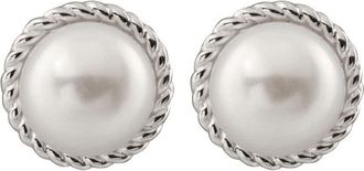 Splendid Pearls Rhodium Plated Silver 8-8.5Mm Pearl Drop Earrings