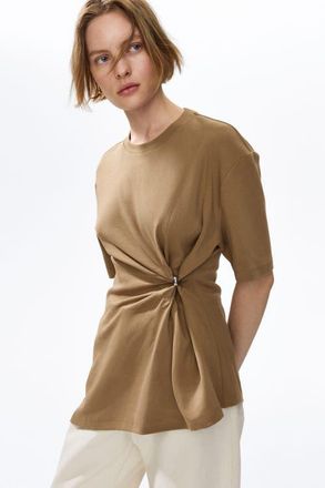 H&M Draped-detail asymmetric top in Taupe at Nordstrom, Size X-Small